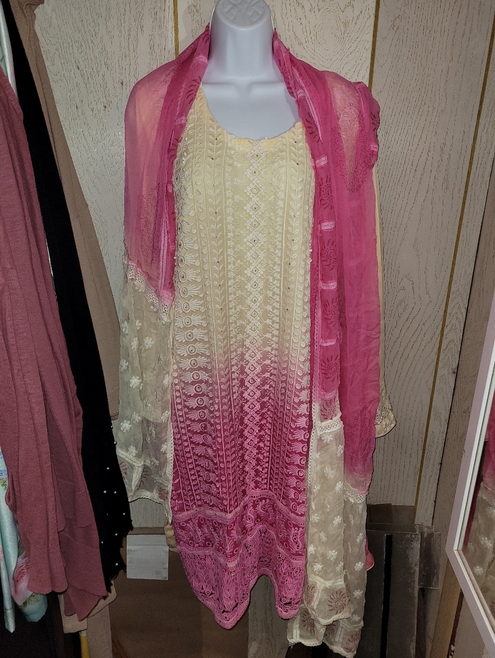 Pink and Cream Ombre Lace Tunic with Scarf